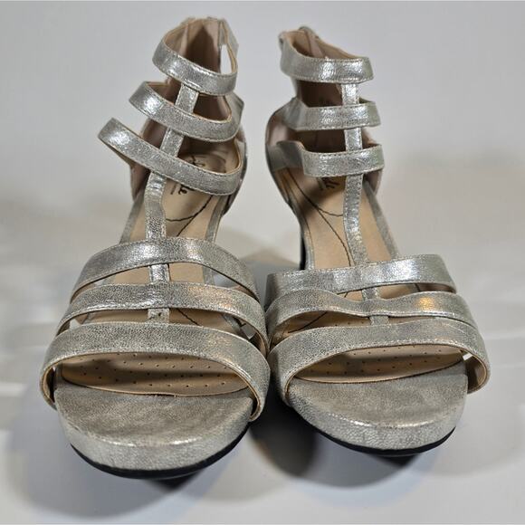 L LifeStride Soft System Mallie Silver Strappy Heels Womens Size 11 Gladiator - Picture 3 of 11